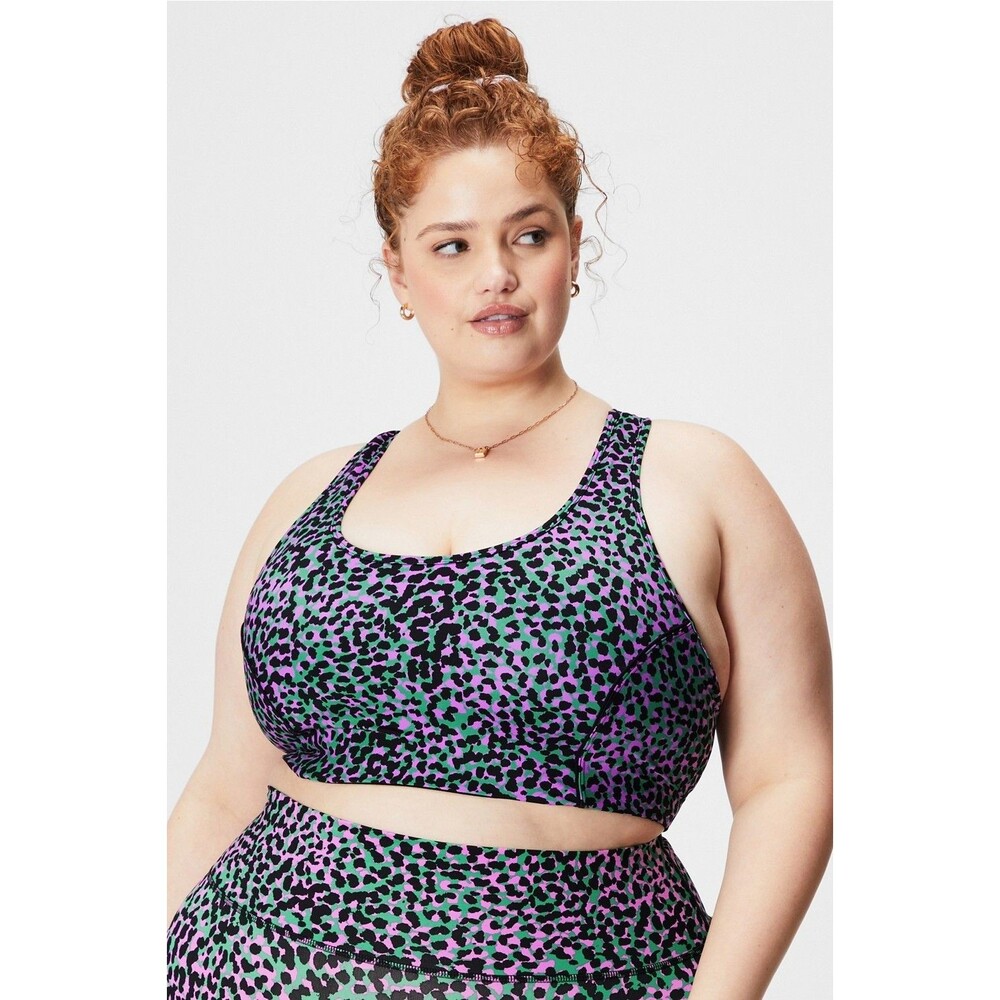 NWT Fabletics On The Go Grass Green Pink Safari Padded Wireless Sports Bra Sz 2X